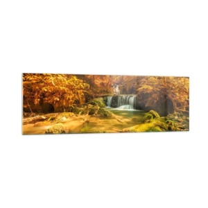 Glass picture - Forest Cascade in Gold - 160x50 cm
