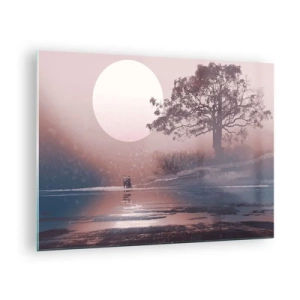 Glass picture - A magical landscape with a tree, moon, and figures - 70x50cm - Night Quirks - Modern wall decoration for the living room and bedroom ARTTOR