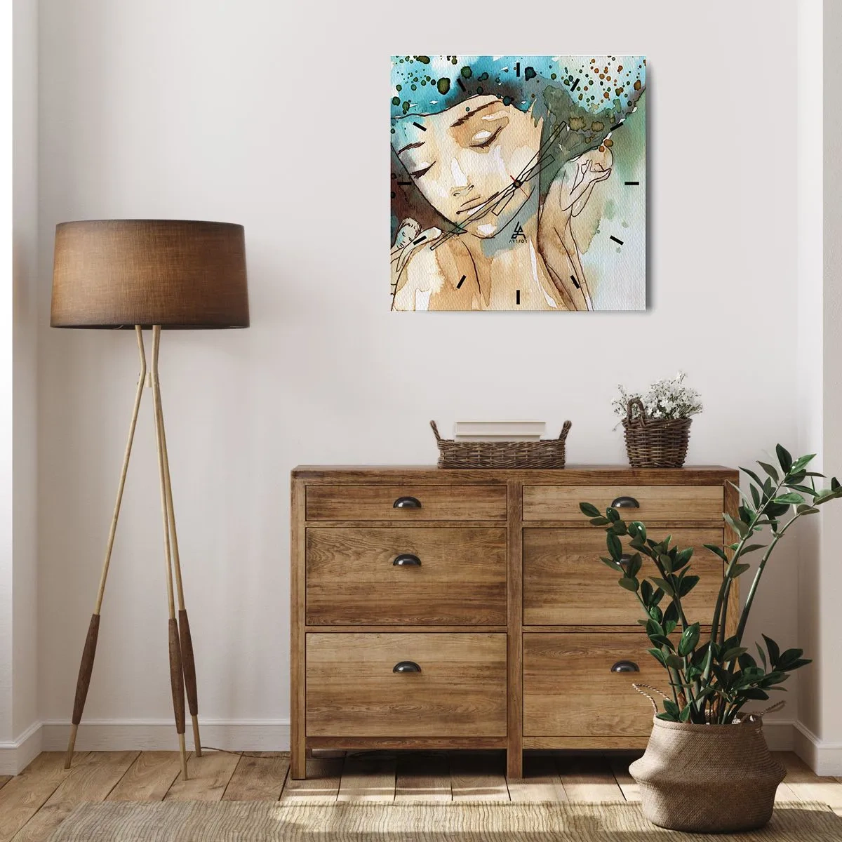 Wall clock - Clock on glass - Lady in Blue - 30x30 cm