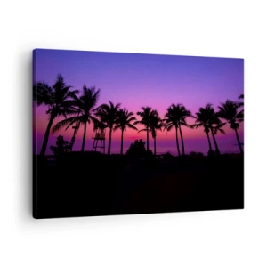 Canvas picture - Silhouettes of palm trees against a pink-purple sunset sky - 70x50cm - Evening under the Palms - Modern wall decoration for the living room and bedroom ARTTOR