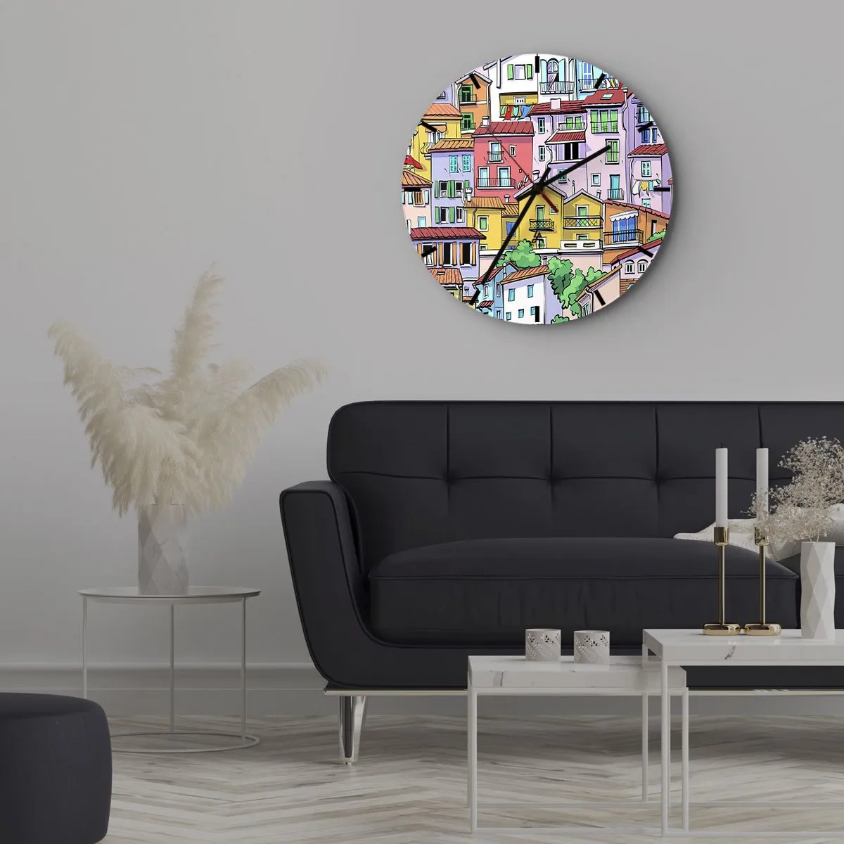 Wall clock - Clock on glass - Merry City - 40x40 cm