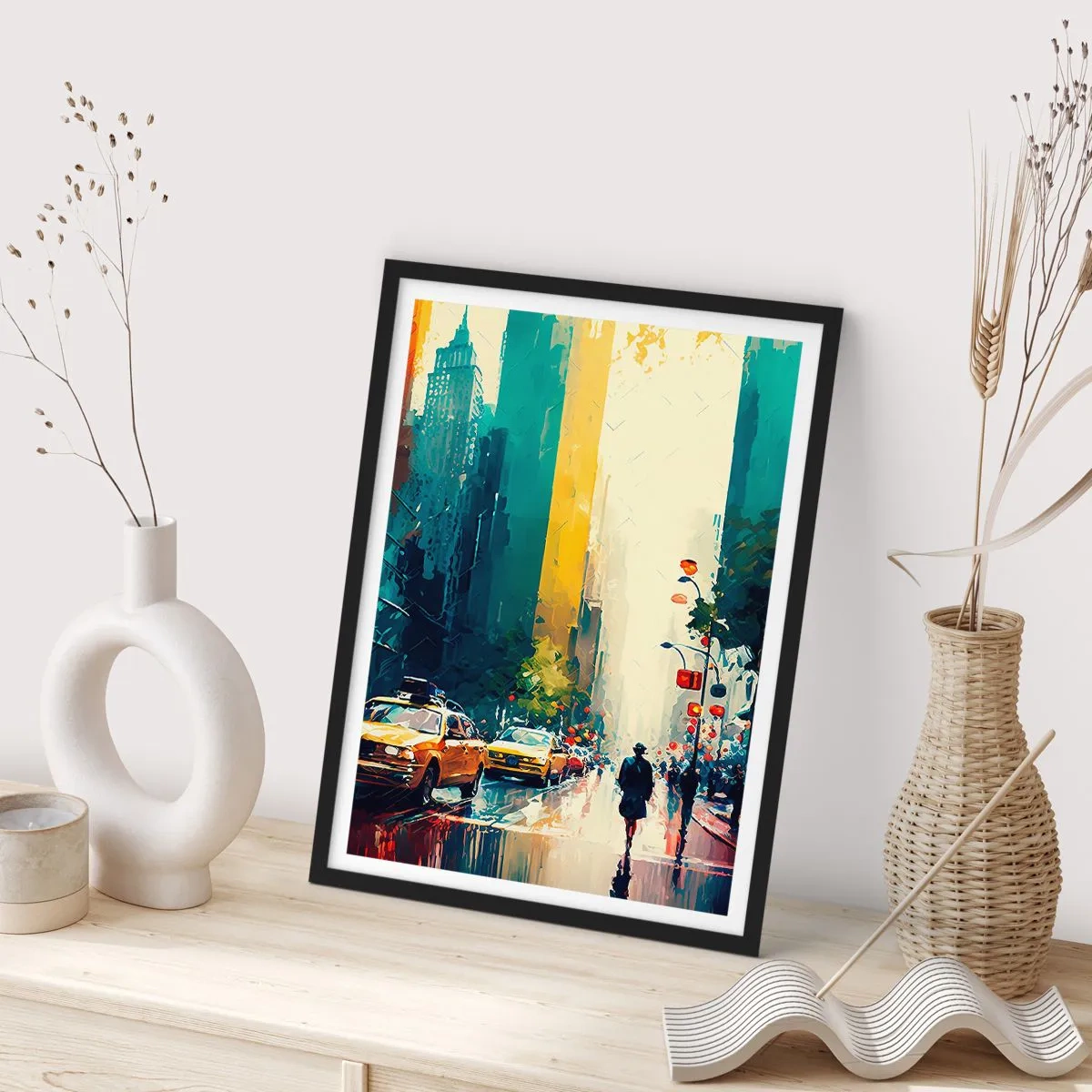 Poster in black frame - New York - Even Rain Is Colourful - 40x50 cm