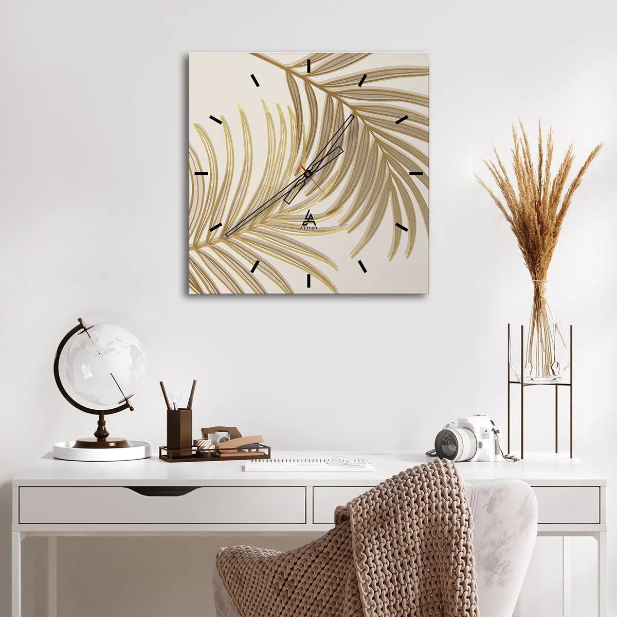 Wall clock - Clock on glass - Golden Palm! - 40x40 cm