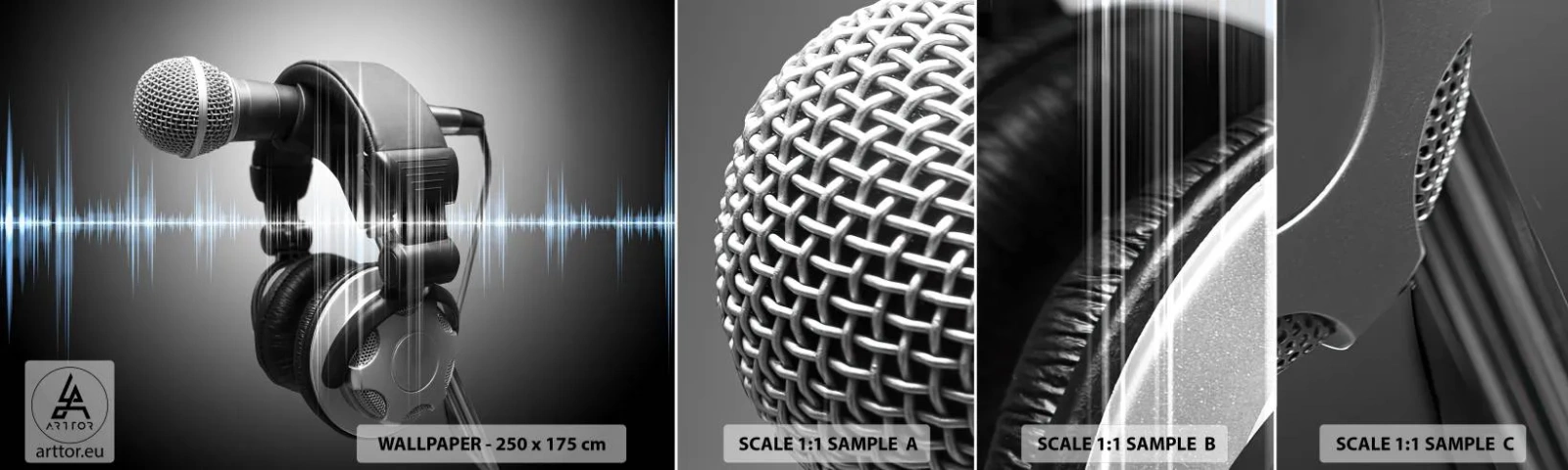 Photo Wallpaper Sample Standard Eco - You Can Still Hear the Singing - Microphone, Musical Headphones, Music - 100x30 cm