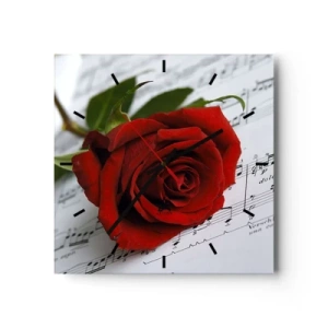 Wall clock - Clock on glass - Music of Feelings in Scarlet - 30x30 cm