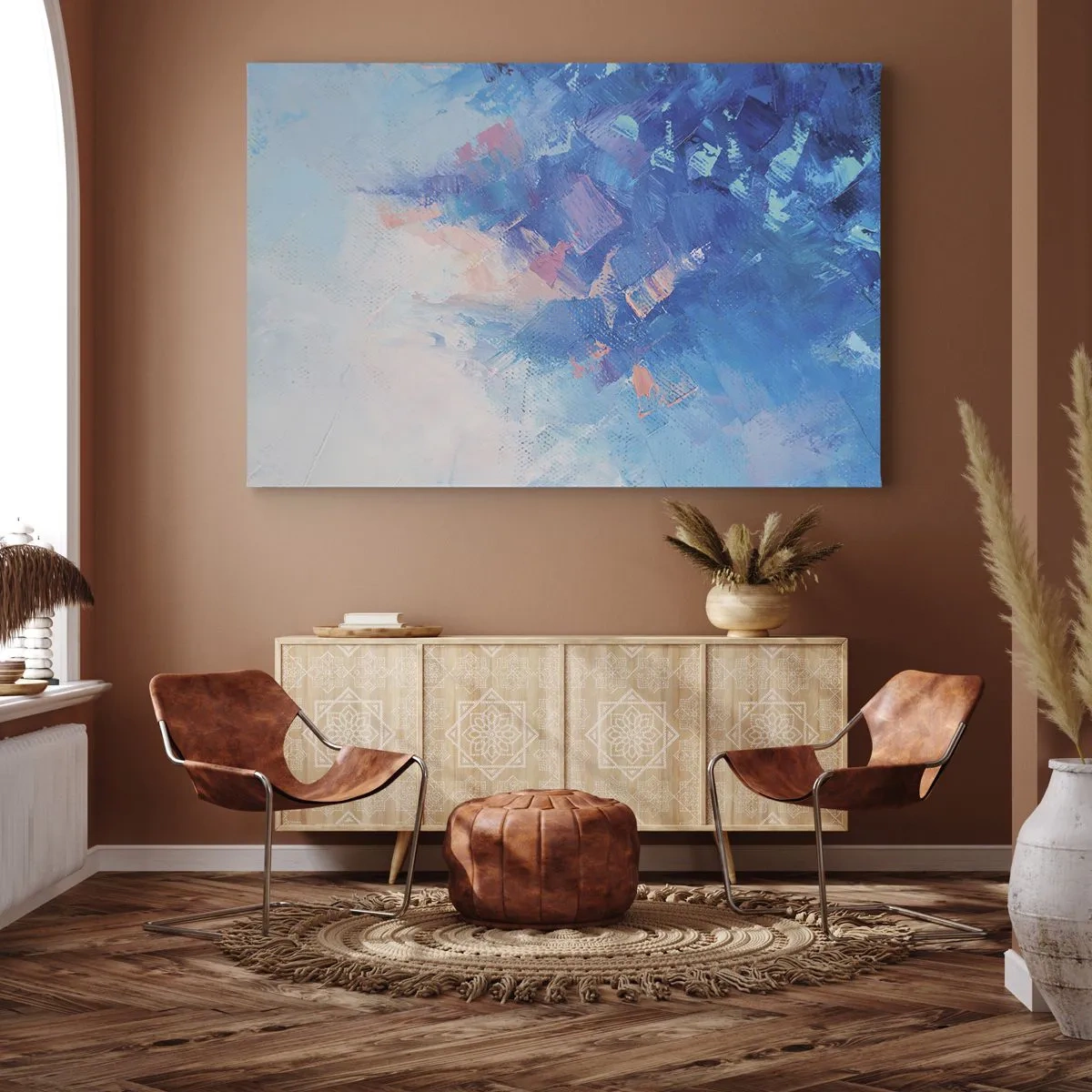 Canvas picture - Abstract composition in shades of blue and pink - 70x50cm - Winter Abstract - Modern wall decoration for the living room and bedroom ARTTOR