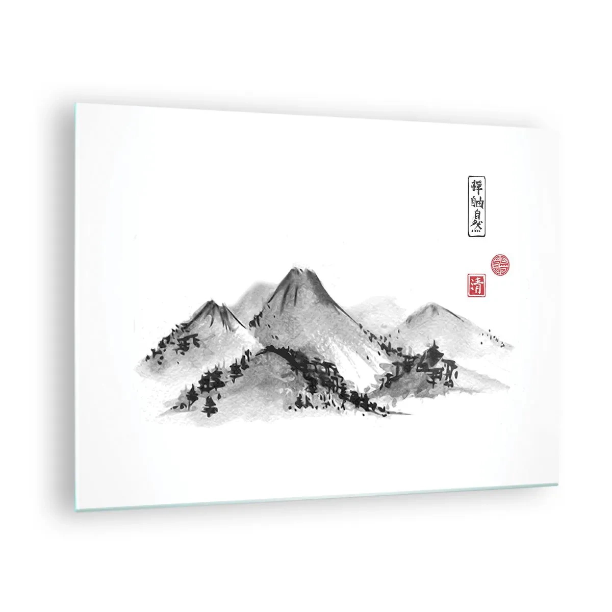 Glass picture - minimalist mountain landscape in an oriental style - 70x50cm - Further and Further - Modern wall decoration for the living room and bedroom ARTTOR