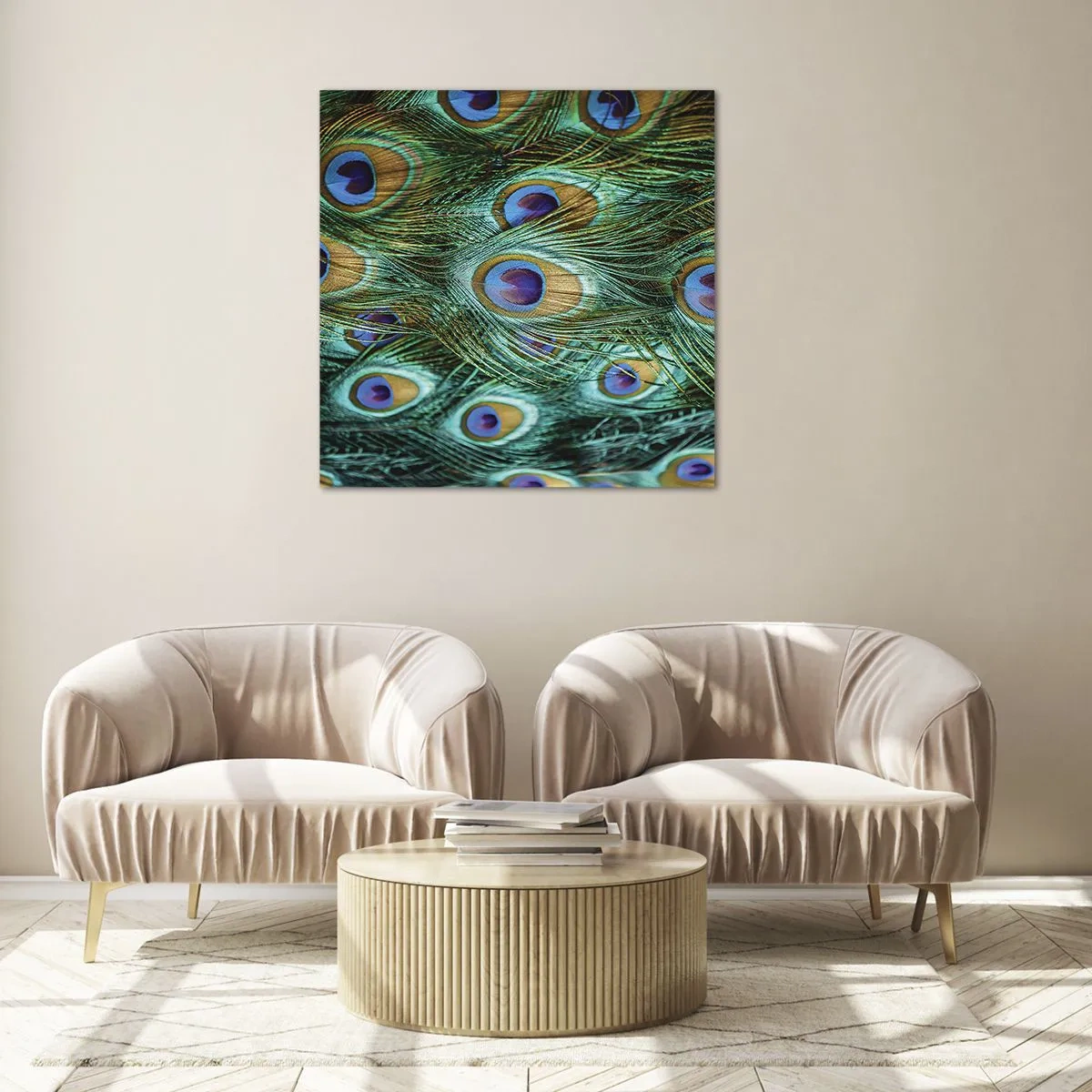 Glass picture - Peacock Eyes - 40x40 cm