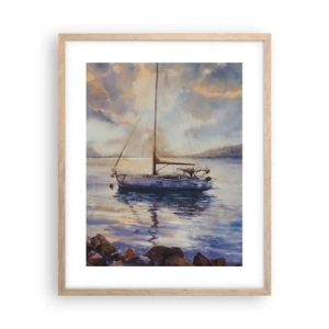 Poster in light oak frame - Evening in Harbour - 40x50 cm