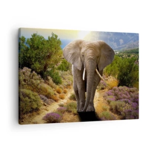 Canvas picture - An African elephant against a savannah and mountain landscape - 70x50cm - This is What Eden Looked Like - Modern wall decoration for the living room and bedroom ARTTOR