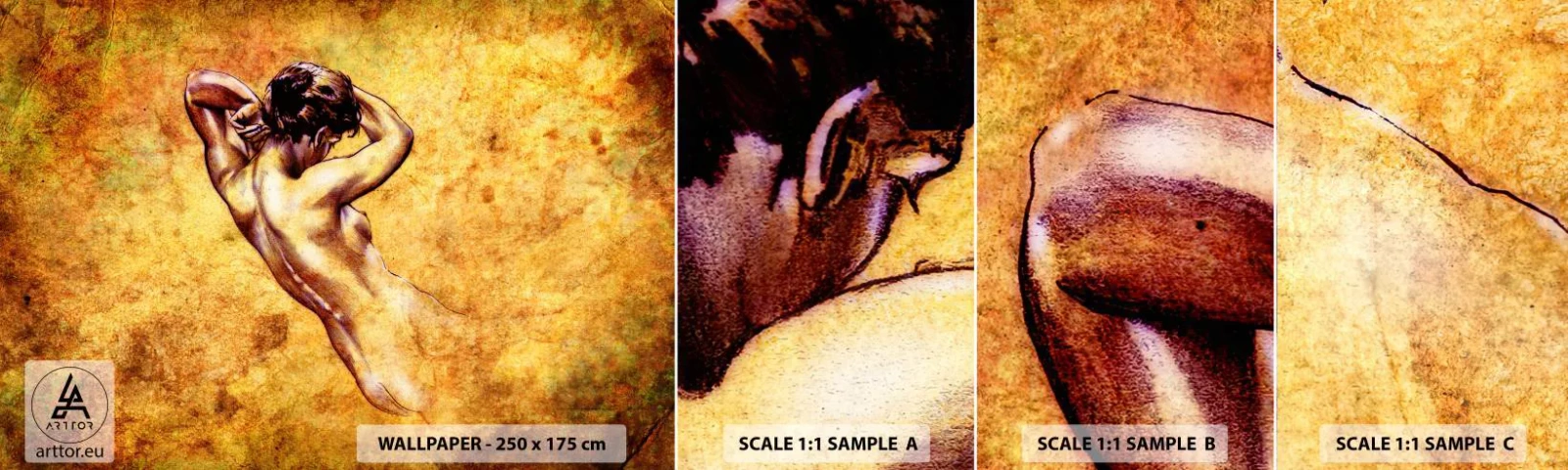 Photo Wallpaper Sample Standard Eco - Discovered but Still Mysterious - Woman, Act, Piece - 100x30 cm