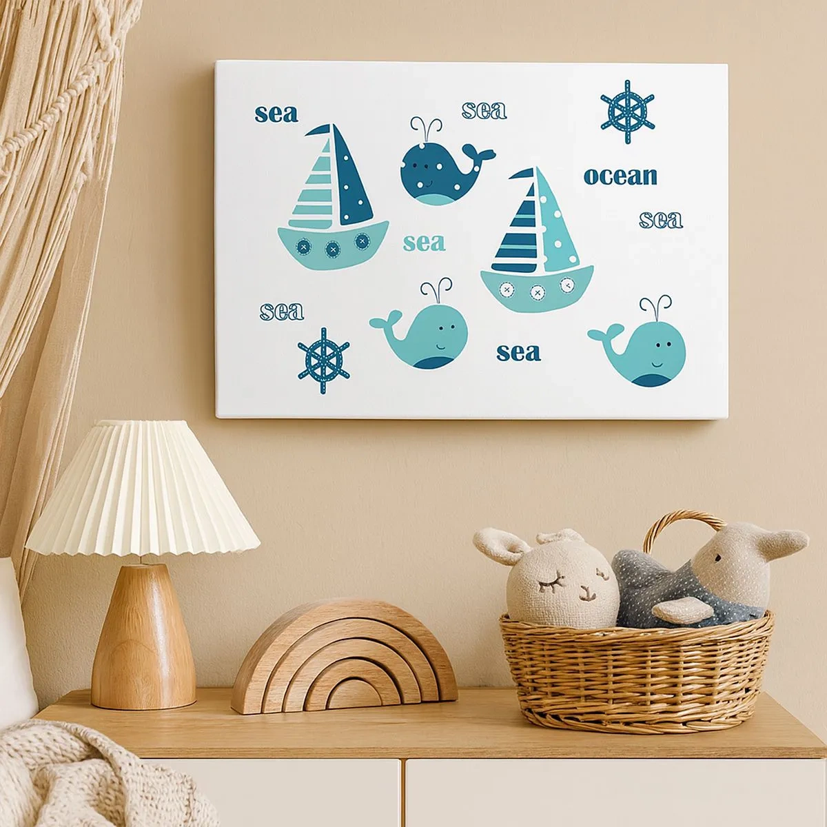 Canvas picture - Charming nautical motifs with whales and sailboats - 70x50cm - Through Seas And Oceans - Modern wall decoration for the living room and bedroom ARTTOR