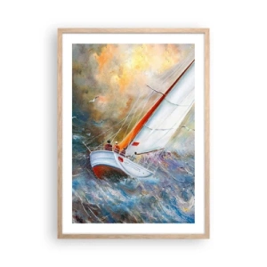 Poster in light oak frame - Running on the Waves - 50x70 cm
