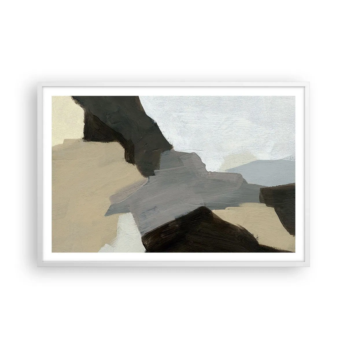 Poster in white frmae - Abstract: Crossroads of Grey - 91x61 cm