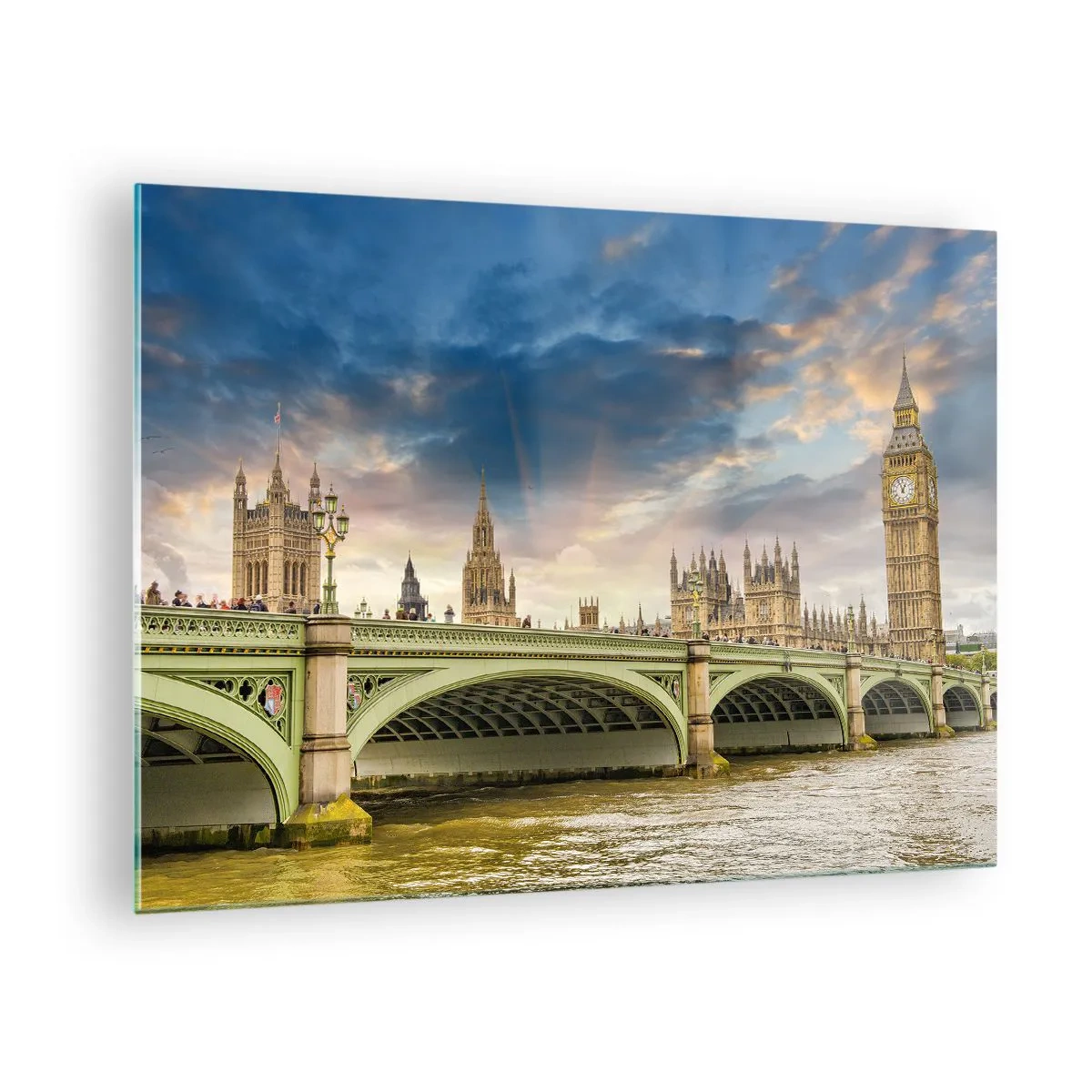 Glass picture - Big Ben and Westminster Bridge at sunset - 70x50cm - Time Stood Still in the Imperium - Modern wall decoration for the living room and bedroom ARTTOR