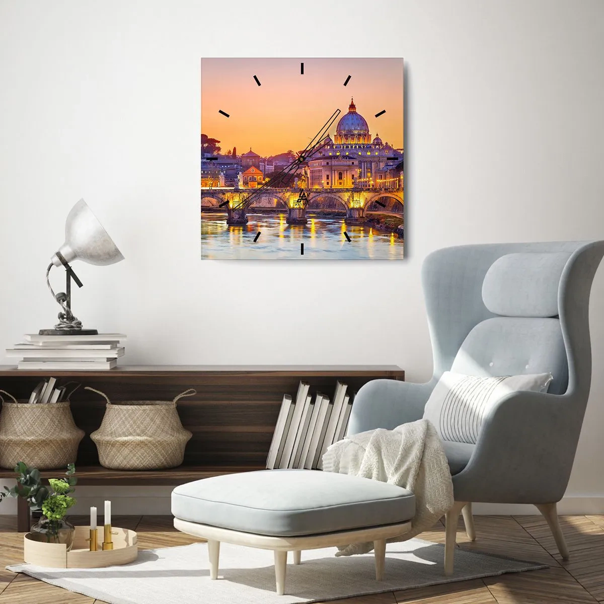 Wall clock - Clock on glass - Twilight over Eternal City - 40x40 cm