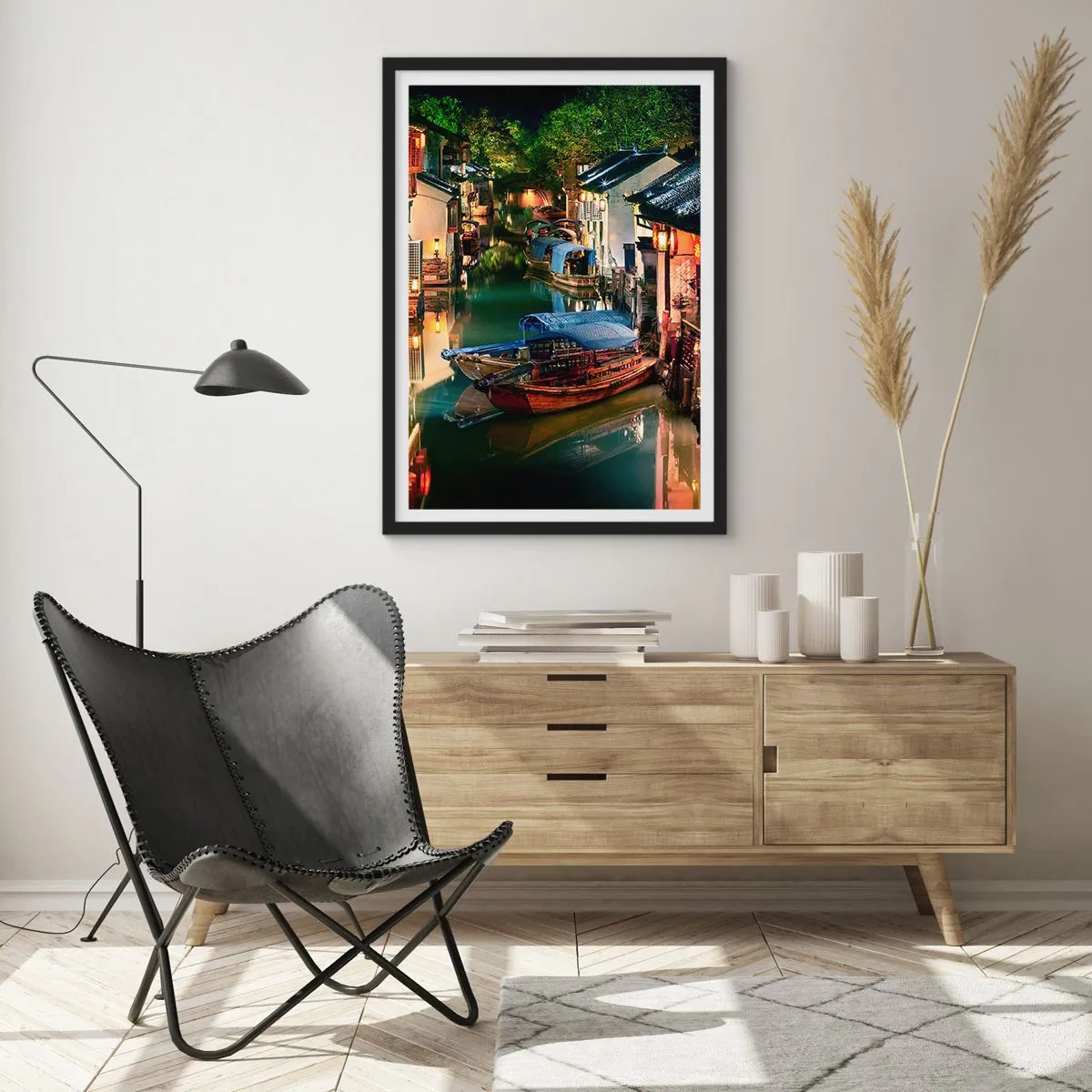 Poster in black frame - Evening on a Chinese Street - 70x100 cm