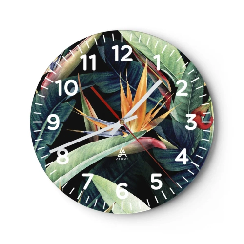 Wall clock - Clock on glass - Flaming Flowers of the Tropics - 40x40 cm