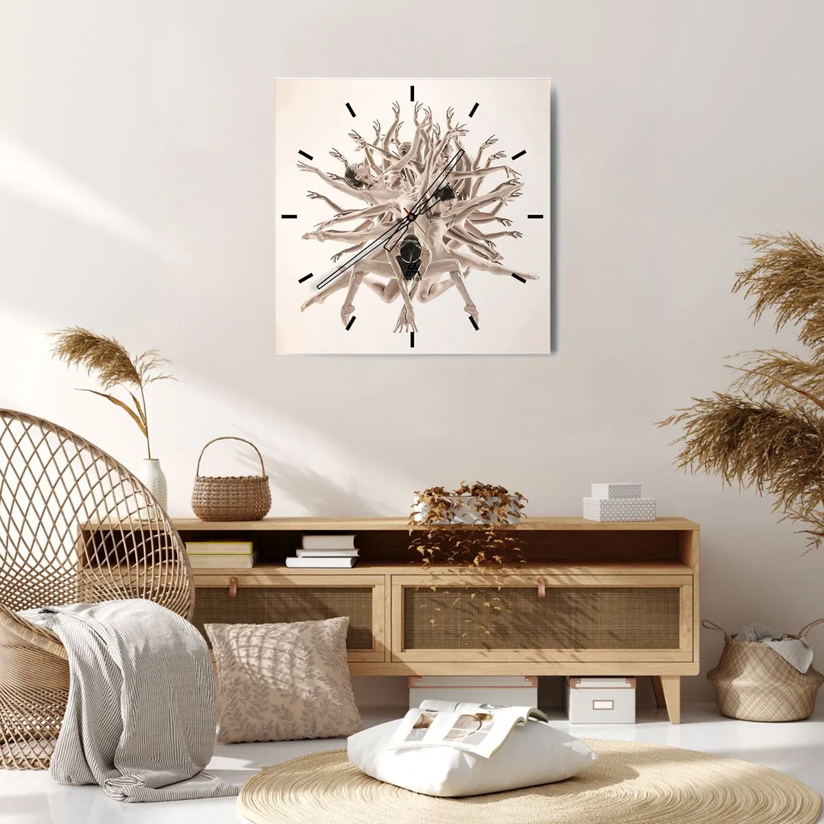 Wall clock - Clock on glass - Dance in Bloom - 30x30 cm