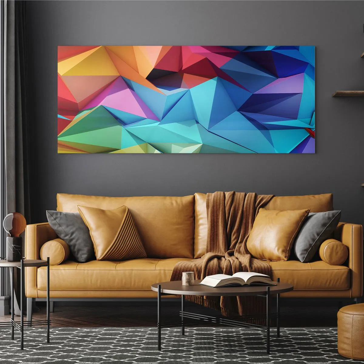 Glass picture - Rainbow Origami - 100x40 cm