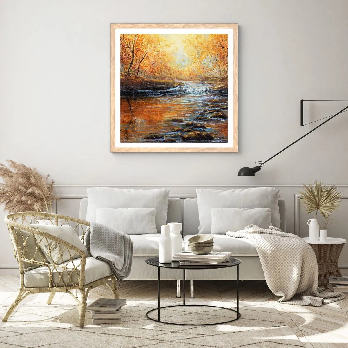 Poster in light oak frame - Golden Brook - 50x50 cm