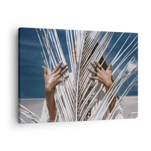Canvas picture - A woman hidden behind palm leaves with rings on her hands. - 70x50cm - Shaman's Girlfriend? - Modern wall decoration for the living room and bedroom ARTTOR