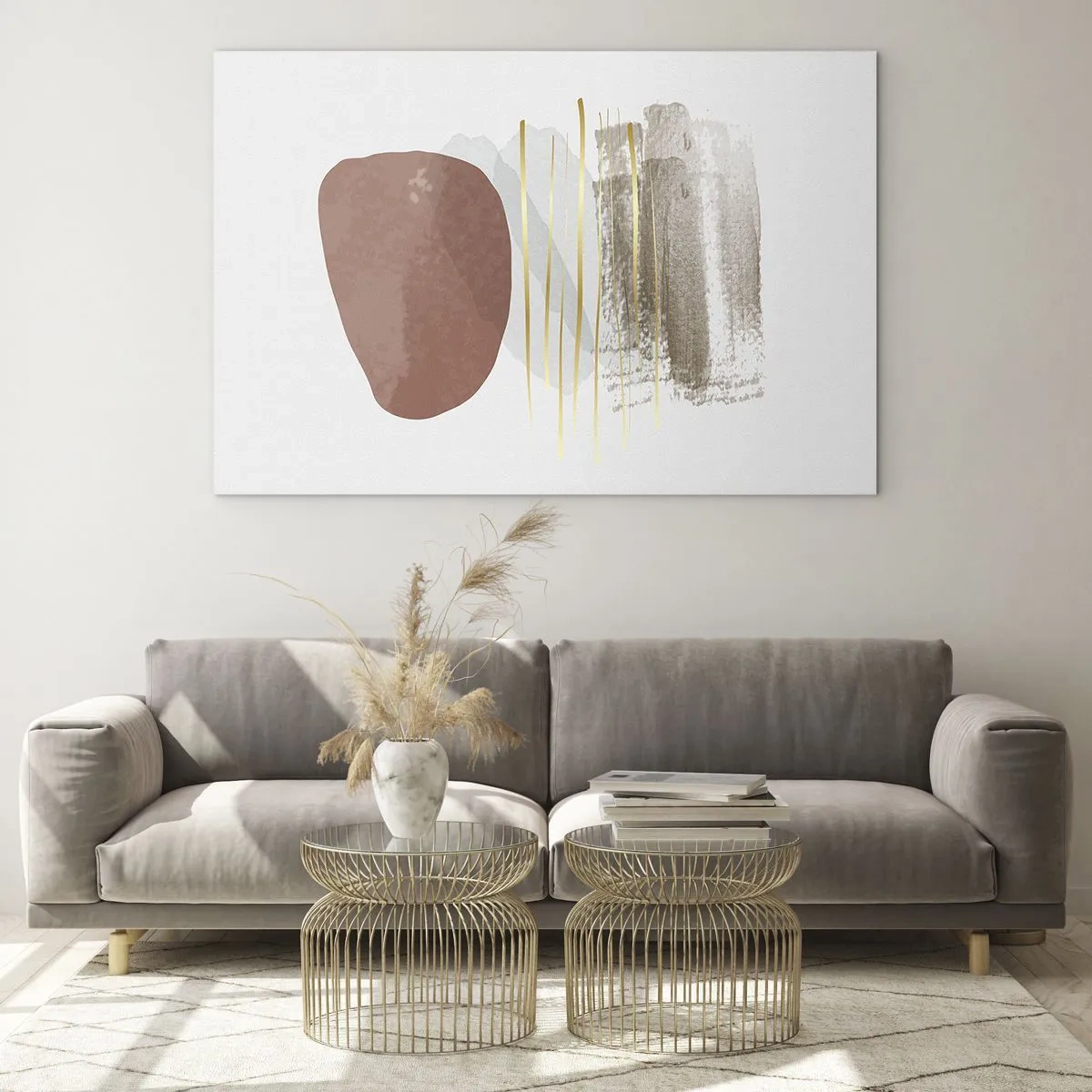 Glass picture - Minimalist abstraction with beige and brown shapes - 70x50cm - Abstract Colonnade - Modern wall decoration for the living room and bedroom ARTTOR