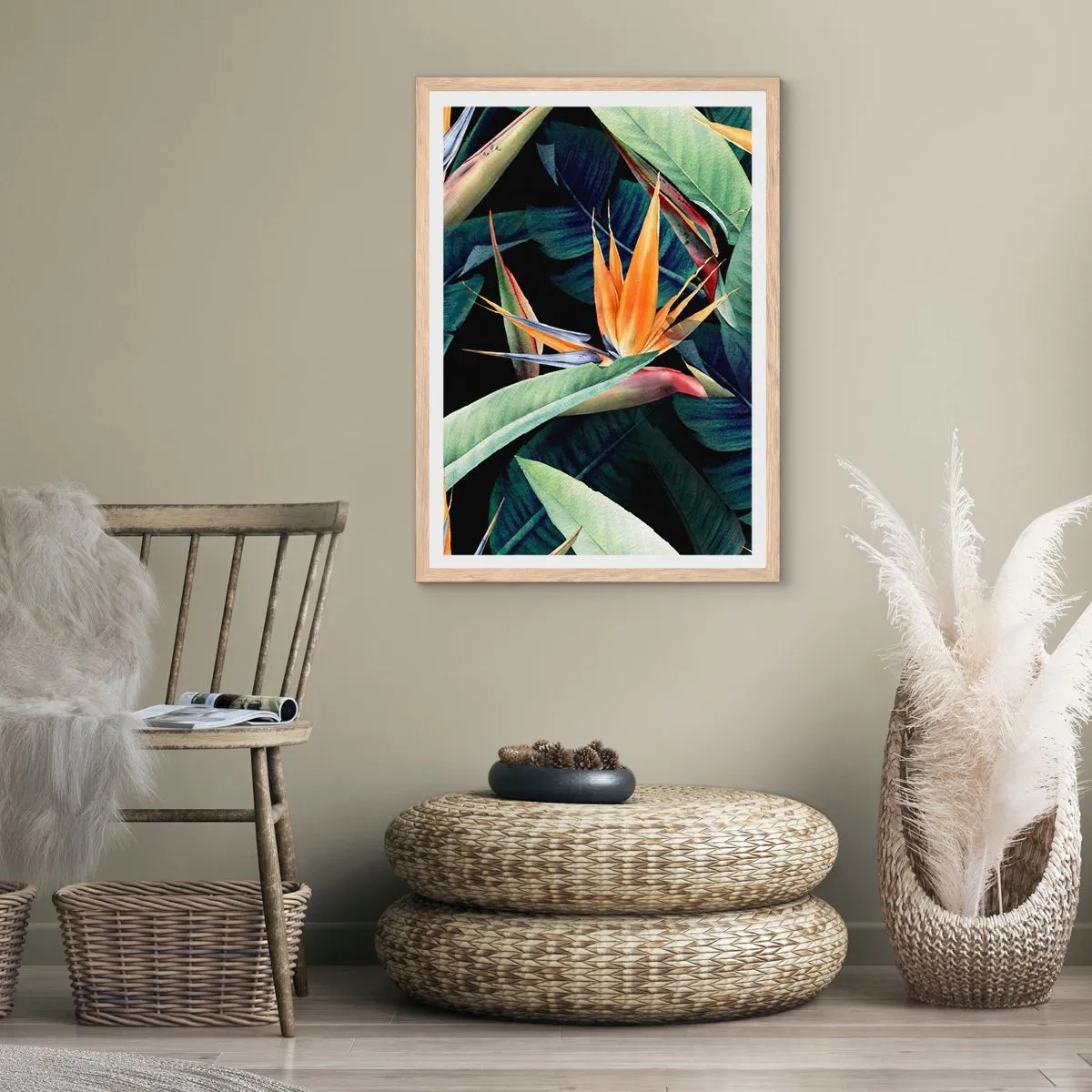Poster in light oak frame - Flaming Flowers of the Tropics - 30x40 cm