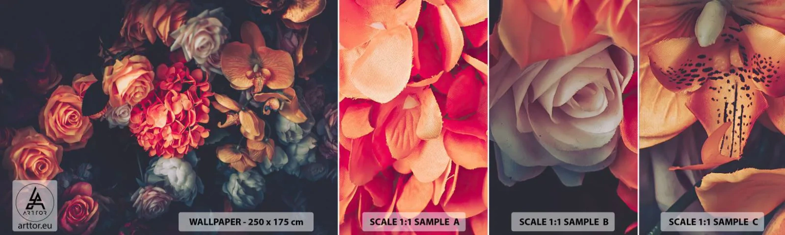 Photo Wallpaper Sample Self-Adhesive Deluxe Sticker - Like at Dutch Masters - Bouquet of flowers, Flowers, Roses - 100x30 cm