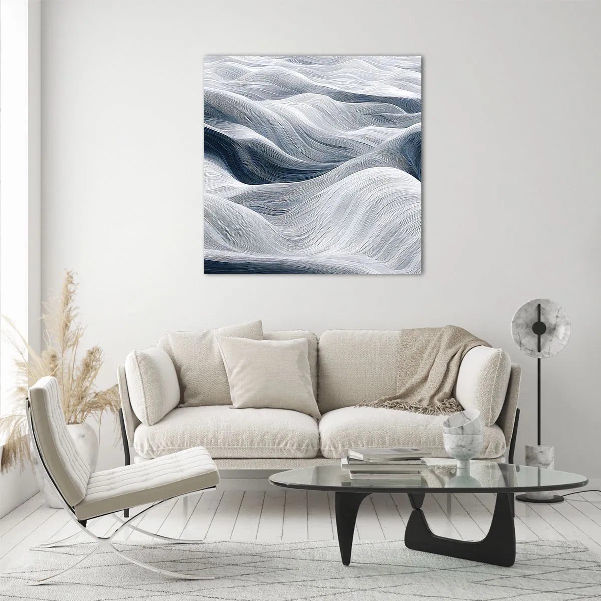 Glass picture - White and Blue Waves - 50x50 cm