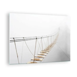 Glass picture - A suspension bridge in the fog leading to the unknown - 70x50cm - Where Did He Take You? - Modern wall decoration for the living room and bedroom ARTTOR