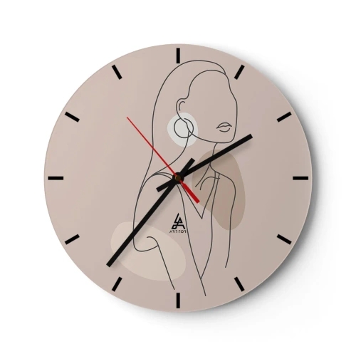 Wall clock - Clock on glass - A minimalistic line of a female silhouette on a beige background - 30x30cm - Icon of Girlhood - Modern wall decoration for the living room, kitchen, and bedroom ARTTOR