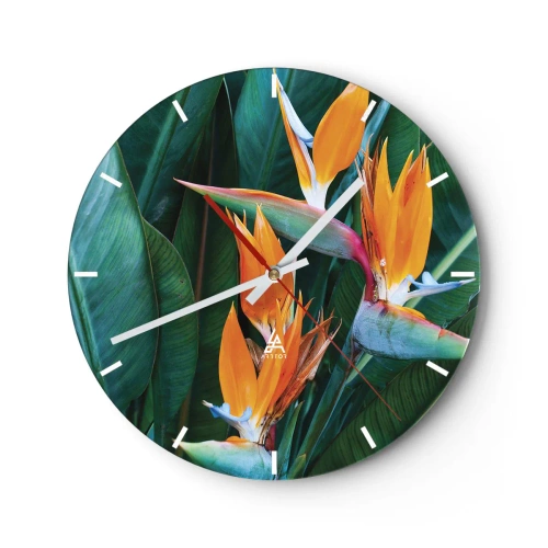Wall clock - Clock on glass - Is It a Flower or a Bird? - 40x40 cm