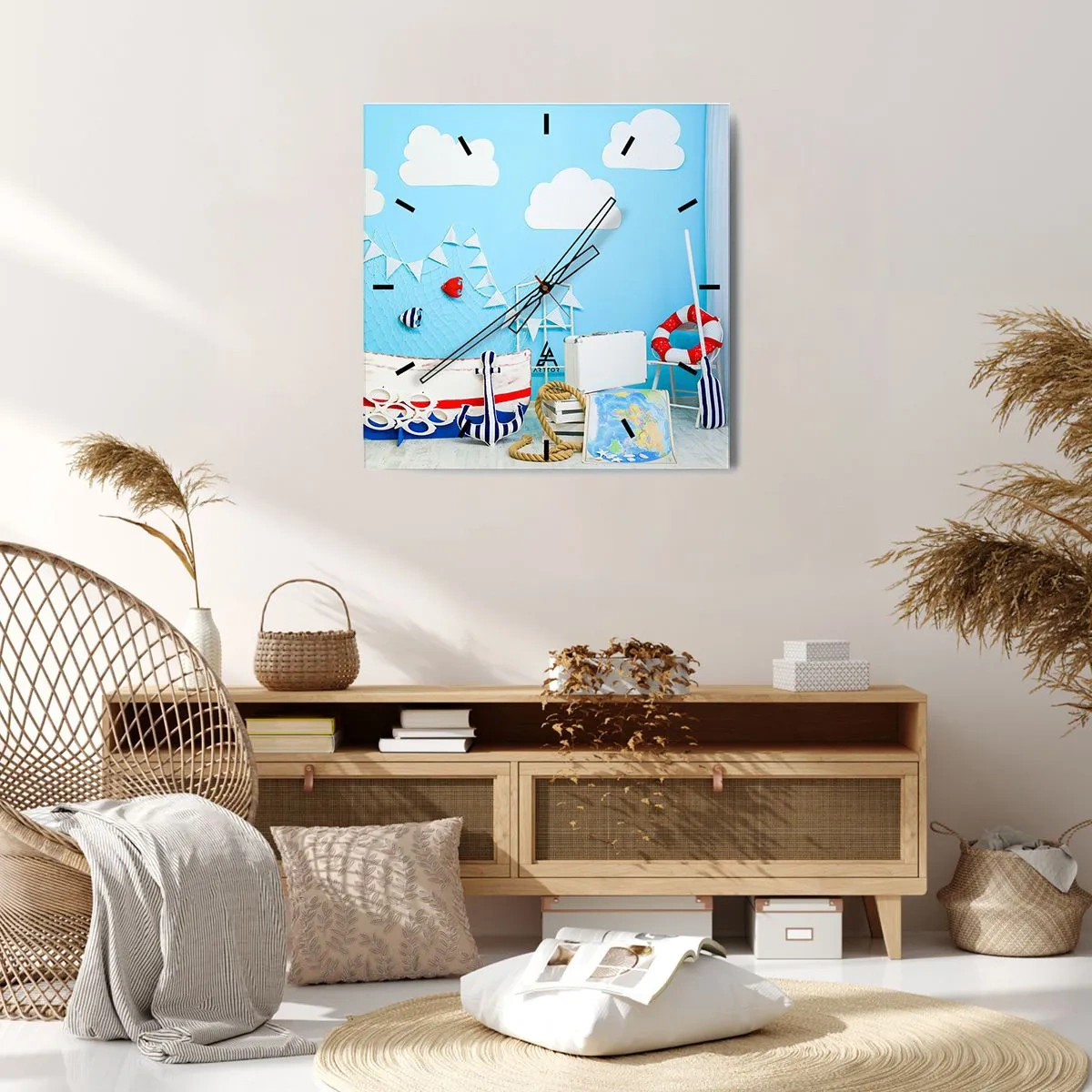 Wall clock - Clock on glass - Child's Longing for Adventure - 30x30 cm