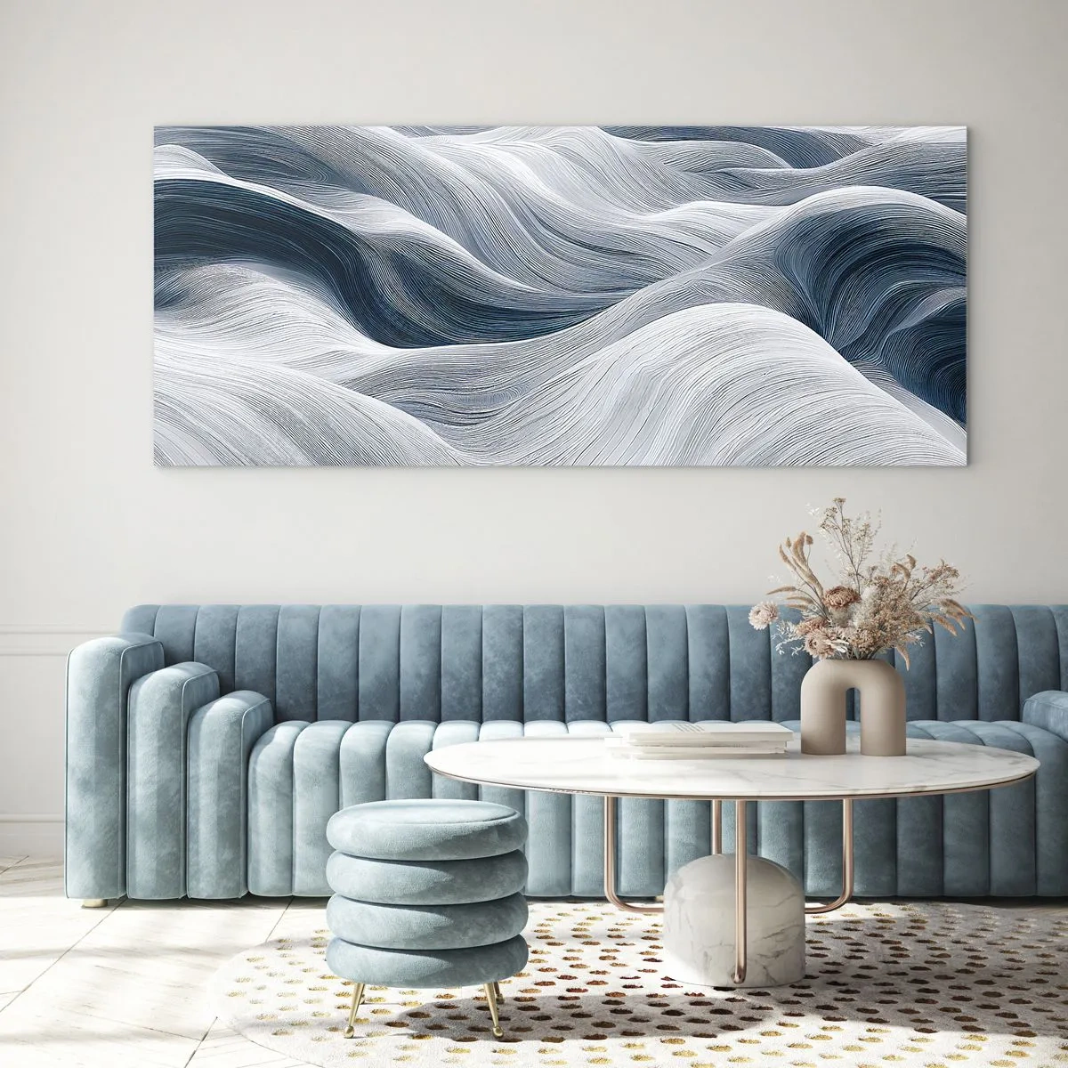 Glass picture - White and Blue Waves - 90x30 cm