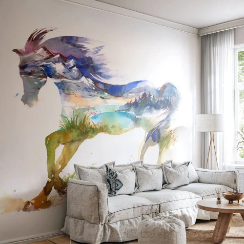 Custom Wallpaper Premium Canvas - From a Meadow Straight to Heaven - Horse, Abstraction, Landscape