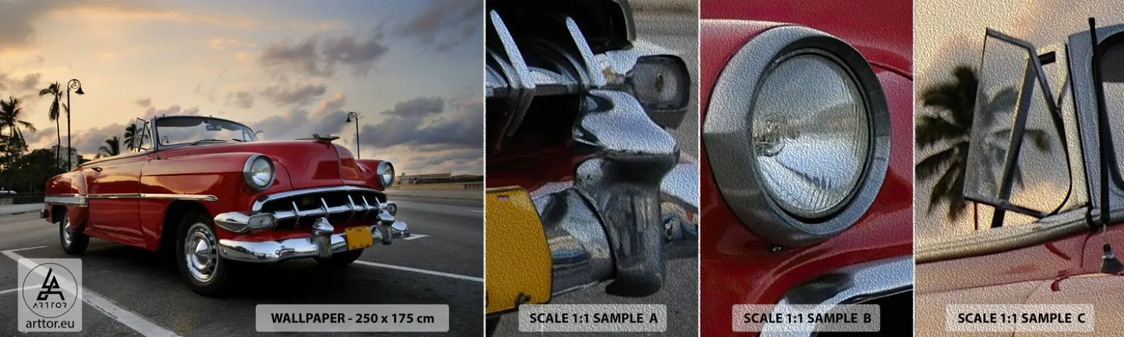 Photo Wallpaper Sample Premium Sand - Red Heat of the Tropics - Car, Automotive, Vintage - 100x30 cm