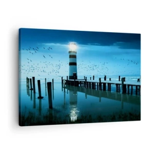 Canvas picture - The lighthouse at the pier illuminated at night - 70x50cm - And You Are Not Afraid of Darkness - Modern wall decoration for the living room and bedroom ARTTOR