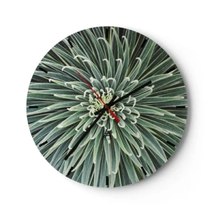 Wall clock - Clock on glass - A close-up of a symmetrical plant with radially arranged leaves. - 30x30cm - Birth of a Star - Modern wall decoration for the living room, kitchen, and bedroom ARTTOR