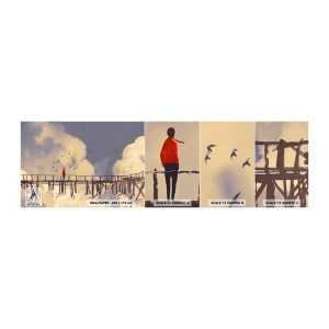 Photo Wallpaper Sample Self-Adhesive Deluxe Sticker - Blue Longing - Abstraction, Bridge, Clouds - 100x30 cm