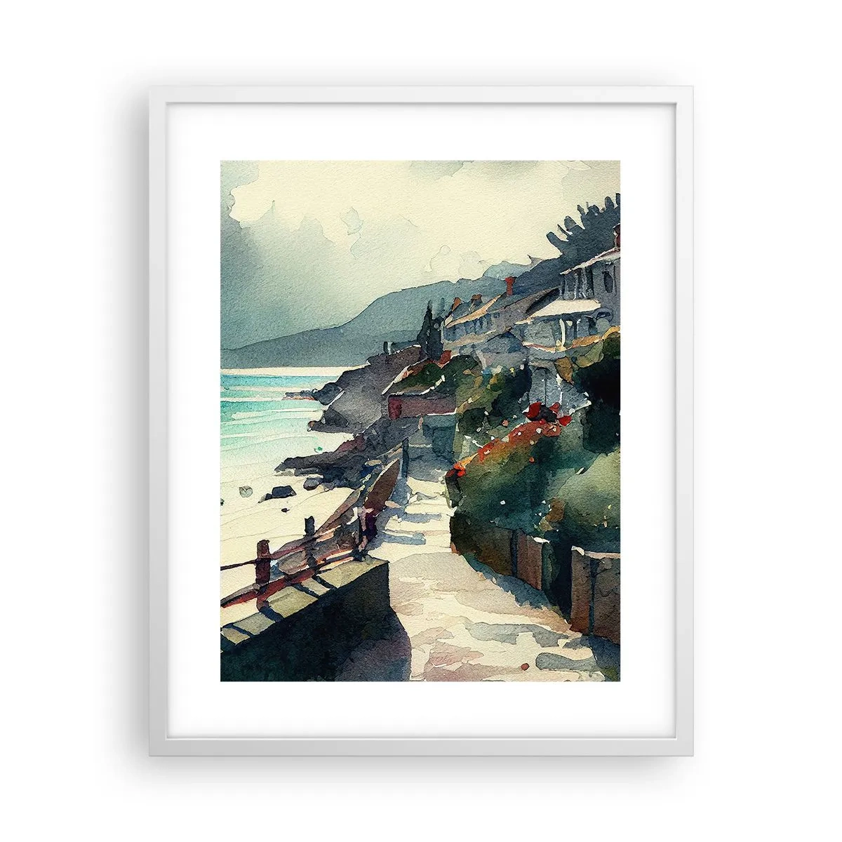 Poster in white frmae - Mediterranean Town - 40x50 cm