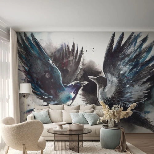 Photo Wallpaper Standard Eco - Two Crows - Abstraction, Bird, Animals - 500x350 cm