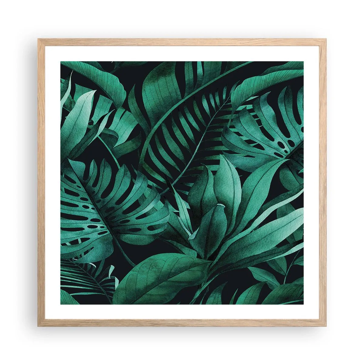 Poster in light oak frame - Depth of Tropical Green - 60x60 cm