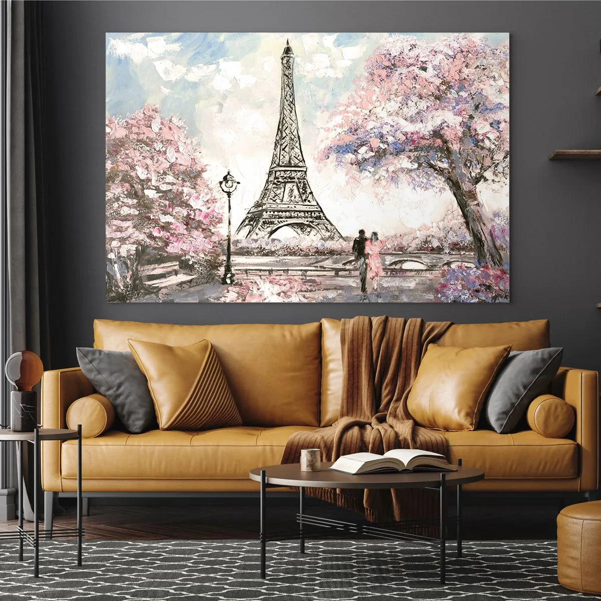 Glass picture - Illustration of the Eiffel Tower in a spring setting - 70x50cm - April Walk in Paris - Modern wall decoration for the living room and bedroom ARTTOR