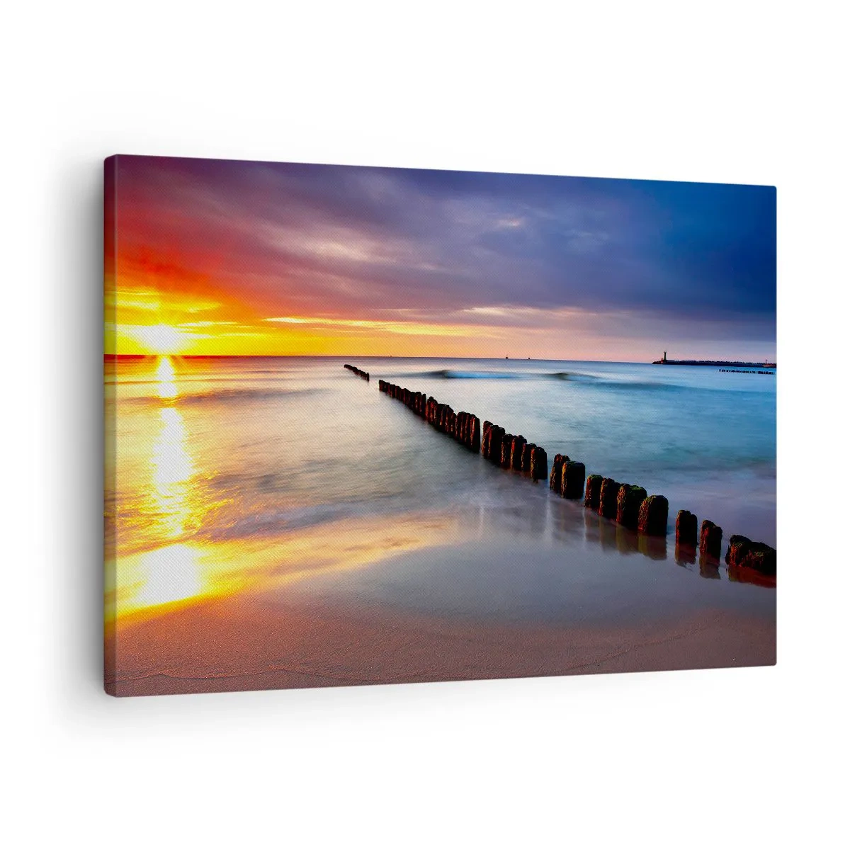 Canvas picture - Sunset over the sea with a breakwater in the foreground - 70x50cm - Listen to the Silence - Modern wall decoration for the living room and bedroom ARTTOR