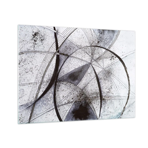 Glass picture - A black and white composition of intersecting lines and geometric arcs. - 70x50cm - Futuristic Fantasy - Modern wall decoration for the living room and bedroom ARTTOR