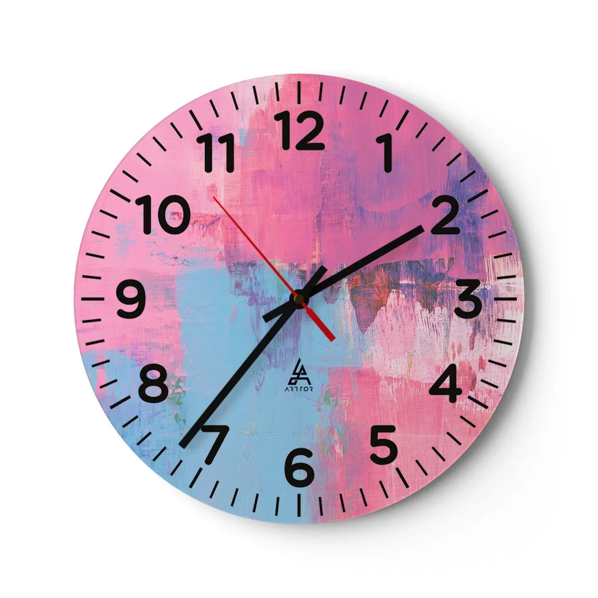 Wall clock - Clock on glass - Pink, Blue and a Pinch of Light - 40x40 cm