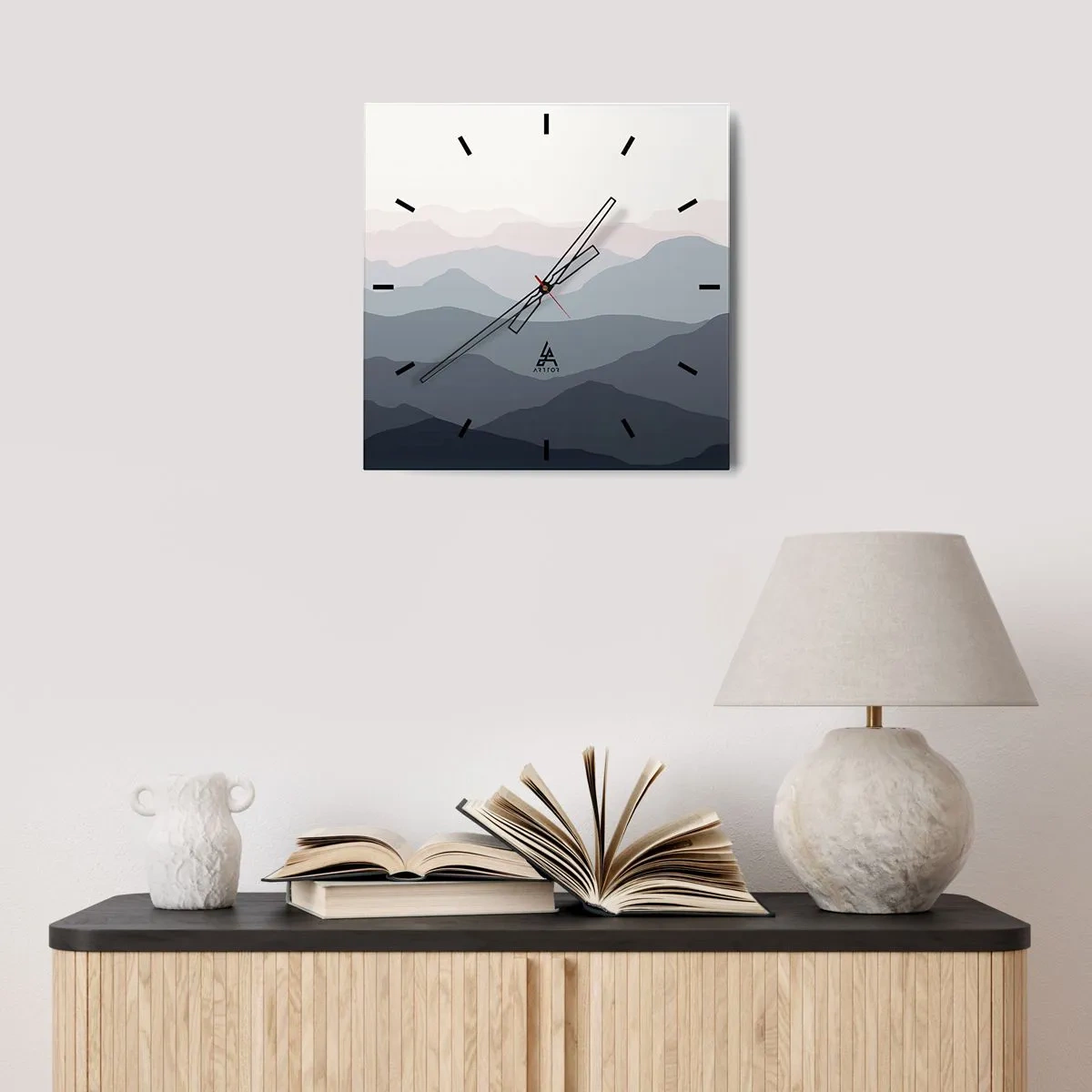 Wall clock - Clock on glass - Mountain Waves - 30x30 cm
