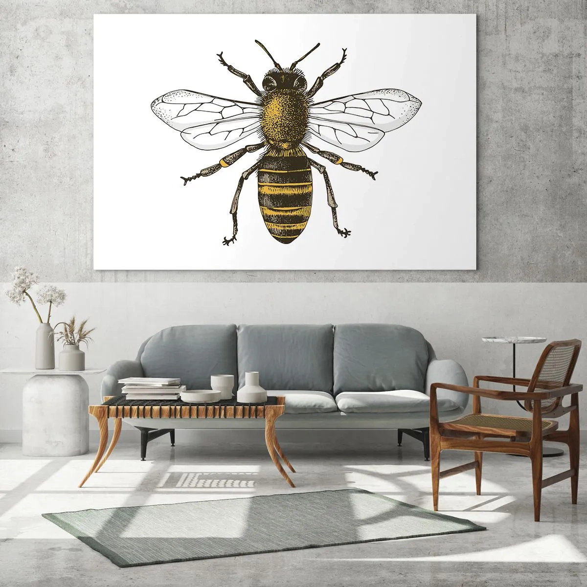 Glass picture - Detailed illustration of a bee on a white background - 70x50cm - Beautiful and Good - Modern wall decoration for the living room and bedroom ARTTOR
