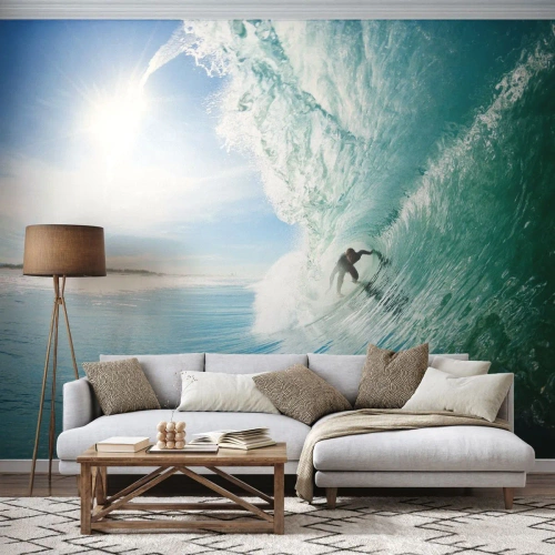 Photo Wallpaper Premium Canvas - Riding the Wave - Landscape, Ocean, Surfer - 250x175 cm
